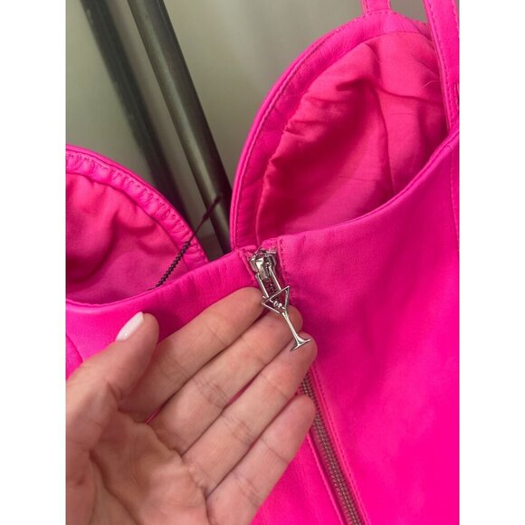 retrofete Phoebe Leather Mini Dress Knockout Pink Womens Size Small - Picture 10 of 13